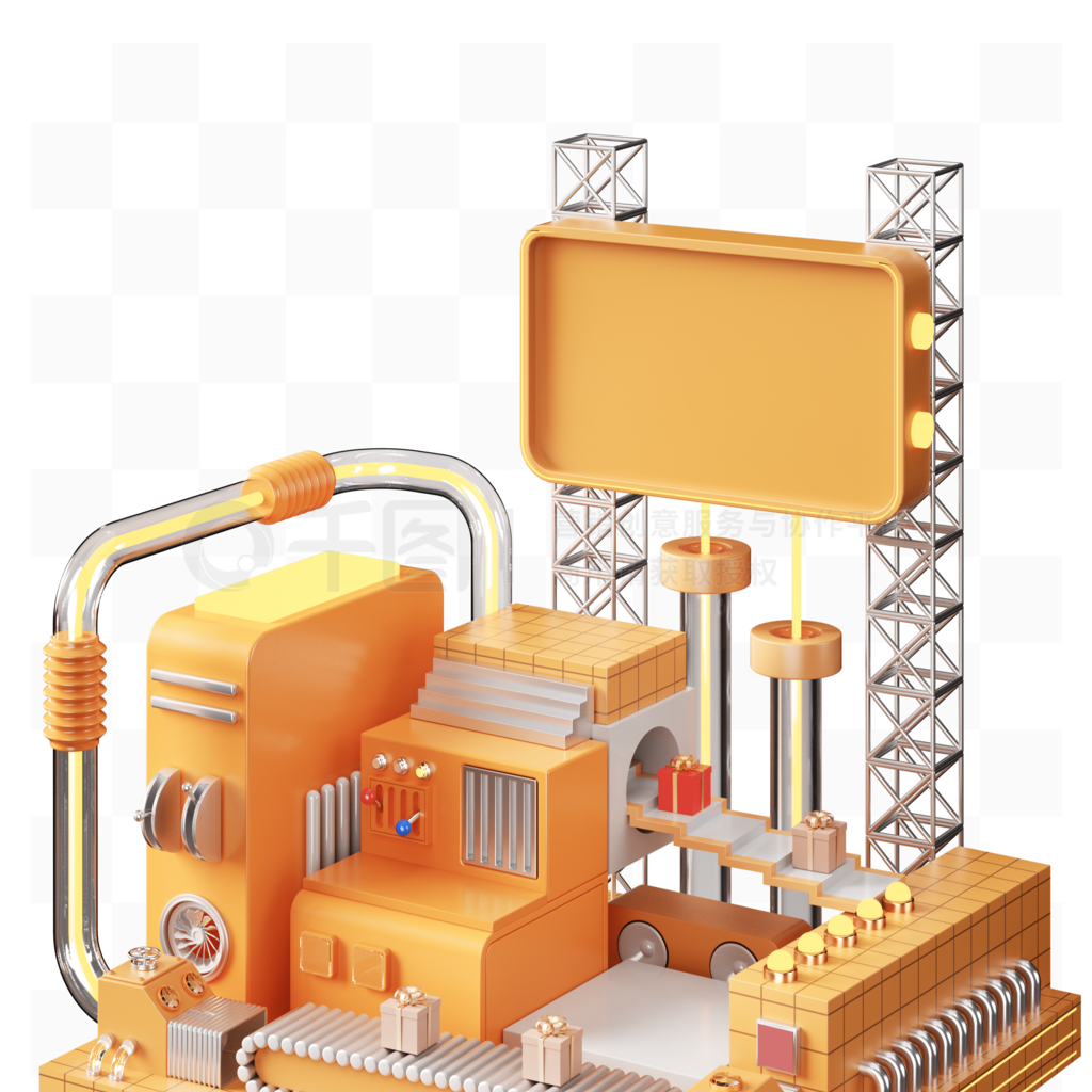 3D立體卡通電商產品機械工廠模型免摳素材